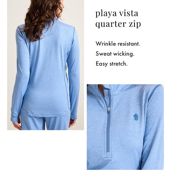 NEW Tommy Bahama Playa Vista Quarter-Zip IslandZone Sweatshirt Blue Monday Hthr - Picture 8 of 8